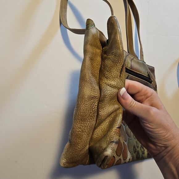 Anuschka Hand-Painted Leather Handbag Purse LG Animal Print Floral Art-to-wear - Picture 9 of 16
